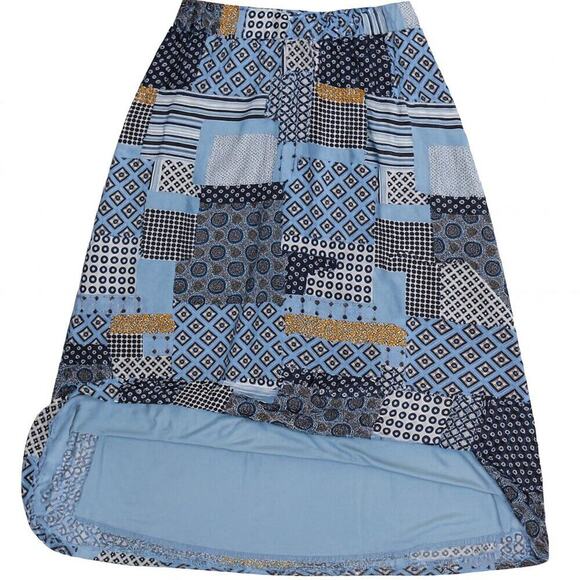Women’s Patchwork Print Maxi Skirt Boho Geometric Elastic Waist Size M - Picture 2 of 3